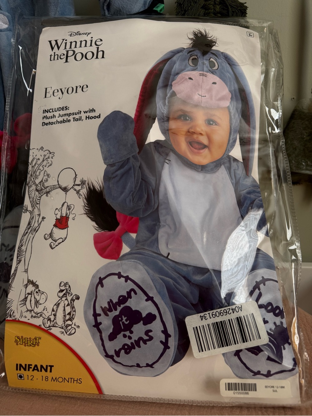 Disney Eeyore Infant Costume - Gray and Pink Plush Jumpsuit